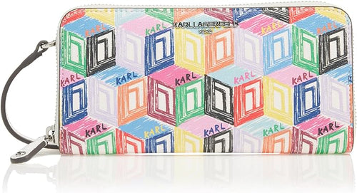 Karl Lagerfeld Crossbody Wallet White Logo Zip Around Shoulder Bag Art Deco