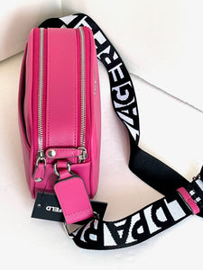 Karl Lagerfeld Maybelle Camera Bag Crossbody Pink  Double Zip Vegan Leather