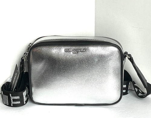 Karl Lagerfeld Maybelle Camera Bag Crossbody Silver Double Zip Vegan Leather