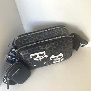 Black patterned bag with Karl Lagerfeld logo on a white background