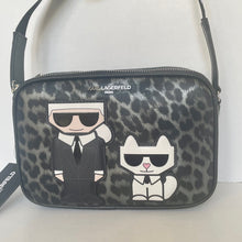 Load image into Gallery viewer, Leopard print bag with Karl Lagerfeld character design on a white background