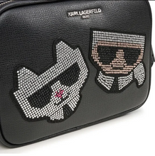 Load image into Gallery viewer, Karl Lagerfeld Maybelle Crossbody Black Crystal Beaded Choupette Camera Bag