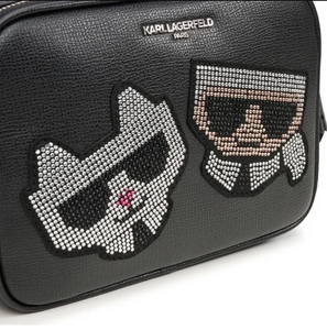 Karl Lagerfeld Maybelle Crossbody Black Crystal Beaded Choupette Camera Bag