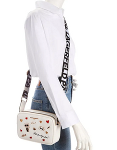 Karl Lagerfeld Maybelle Crossbody White Paris Icons Camera Bag Double Zip Bag