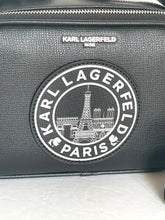 Load image into Gallery viewer, Karl Lagerfeld Maybelle Crossbody Women Black Camera Bag Eiffel Tower Patch Vegan