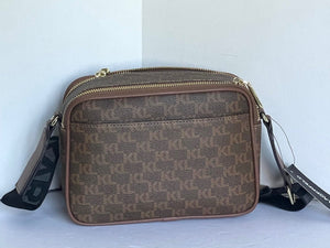 Karl Lagerfeld Maybelle Crossbody Womens Brown Logo Camera Bag Double Zip