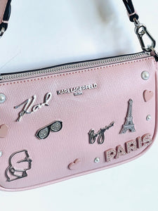 Karl Lagerfeld Maybelle Demi Cate Shoulder Bag Pink Pins Crystals Bling Paris