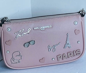 Karl Lagerfeld Maybelle Demi Cate Shoulder Bag Pink Pins Crystals Bling Paris