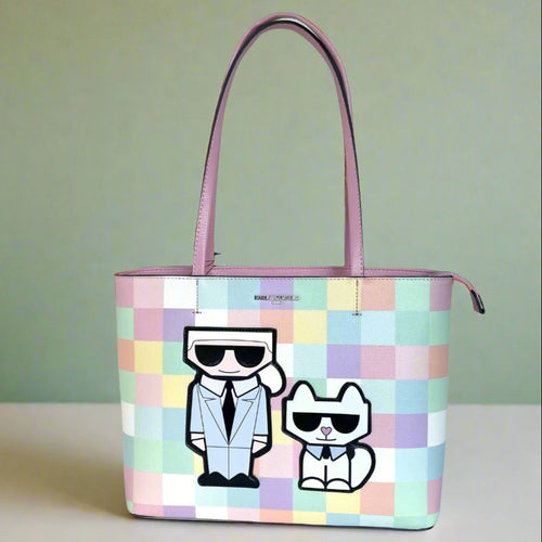 KarlLagerfeldMaybelleMediumTotePinkBlushCheckerShoulderBagCatZipTop