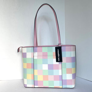 KarlLagerfeldMaybelleMediumTotePinkBlushCheckerShoulderBagCatZipTop