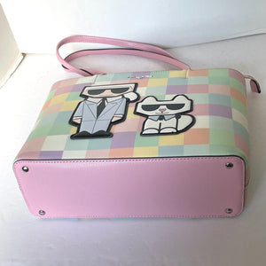 KarlLagerfeldMaybelleMediumTotePinkBlushCheckerShoulderBagCatZipTop