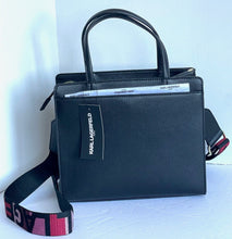 Load image into Gallery viewer, Karl Lagerfeld Maybelle Satchel Crossbody Black Small Tote Rainbow Guitar Strap