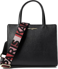 Load image into Gallery viewer, Karl Lagerfeld Maybelle Satchel Crossbody Black Small Tote Rainbow Guitar Strap