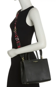 Karl Lagerfeld Maybelle Satchel Crossbody Black Small Tote Rainbow Guitar Strap