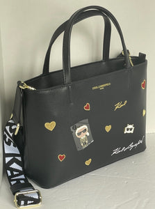 Karl Lagerfeld Maybelle Satchel Crossbody Medium Black IKONS Cat Heart Bag