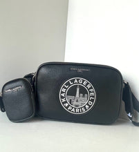 Load image into Gallery viewer, Black Karl Lagerfeld bag with matching pouch on a white background