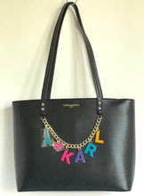 Load image into Gallery viewer, Karl Lagerfeld Tote Maybelle Womens Black Medium Shoulder Bag Charms Vegan Leather