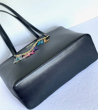 Load image into Gallery viewer, Karl Lagerfeld Tote Maybelle Womens Black Medium Shoulder Bag Charms Vegan Leather