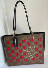 Load image into Gallery viewer, Karl Lagerfeld Tote Womens Brown Large Shoulder Bag Adele Heart Vegan Leather