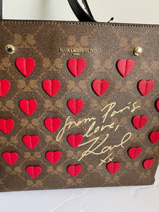 Karl Lagerfeld Tote Womens Brown Large Shoulder Bag Adele Heart Vegan Leather