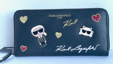Load image into Gallery viewer, Karl Lagerfeld Wallet Womens Large Black Continental Zip Leather Icon Patch
