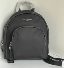 Load image into Gallery viewer, Karl Lagerfeld Women&#39;s Cara Small Nylon Black Mini Backpack Front Zip Pouch