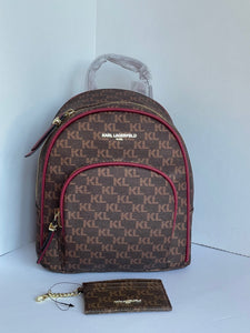 Karl Lagerfeld Small Backpack Card Case Womens Brown Cara Nylon Logo