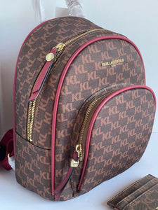 Karl Lagerfeld Small Backpack Card Case Womens Brown Cara Nylon Logo