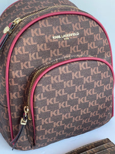 Karl Lagerfeld Women's Cara Small Nylon Brown Logo Backpack with Card Case