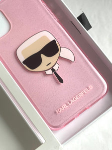 Karl Lagerfeld iPhone 11 Case Pink Choupette Head Tie Glitter Bumper Slim