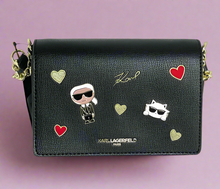 Load image into Gallery viewer, Karl Lagerfeld Connie Clutch Crossbody Black Ikons Cat Choupette Hearts Slim