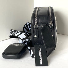 Load image into Gallery viewer, Karl Lagerfeld Maybelle Camera Bag Felt Ikons Black Crossbody Guitar Strap Coin