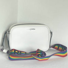 Load image into Gallery viewer, Karl Lagerfeld Maybelle Crossbody White Rainbow Pride Strap Camera Bag Double Zip