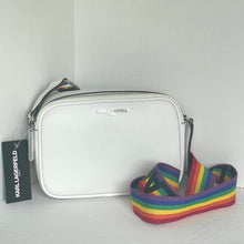 Load image into Gallery viewer, Karl Lagerfeld Maybelle Crossbody White Rainbow Pride Strap Camera Bag Double Zip