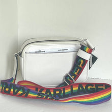 Load image into Gallery viewer, Karl Lagerfeld Maybelle Crossbody White Rainbow Pride Strap Camera Bag Double Zip