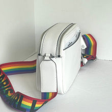 Load image into Gallery viewer, Karl Lagerfeld Maybelle Crossbody White Rainbow Pride Strap Camera Bag Double Zip