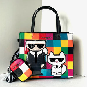 Karl Lagerfeld Maybelle Satchel Checker Karl Cat Top Handle Crossbody Coin Purse