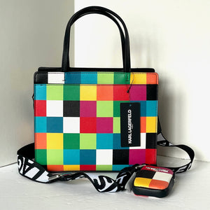 Karl Lagerfeld Maybelle Satchel Checker Karl Cat Top Handle Crossbody Coin Purse