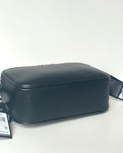Load image into Gallery viewer, Black leather bag with a strap on a white background