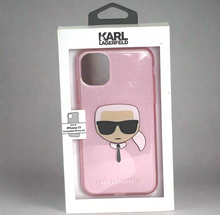 Load image into Gallery viewer, Karl Lagerfeld iPhone 11 Case Pink Glitter Choupette Head Tie Bumper Slim
