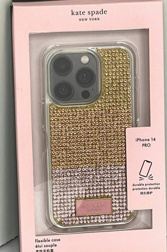 Kate Spade 14 PRO Case Rock Candy Rhinestone Rose Gold Glitter Embossed