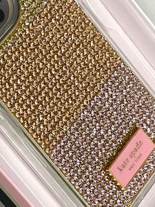 Kate Spade 14 PRO Case Rock Candy Rhinestone Rose Gold Glitter Embossed