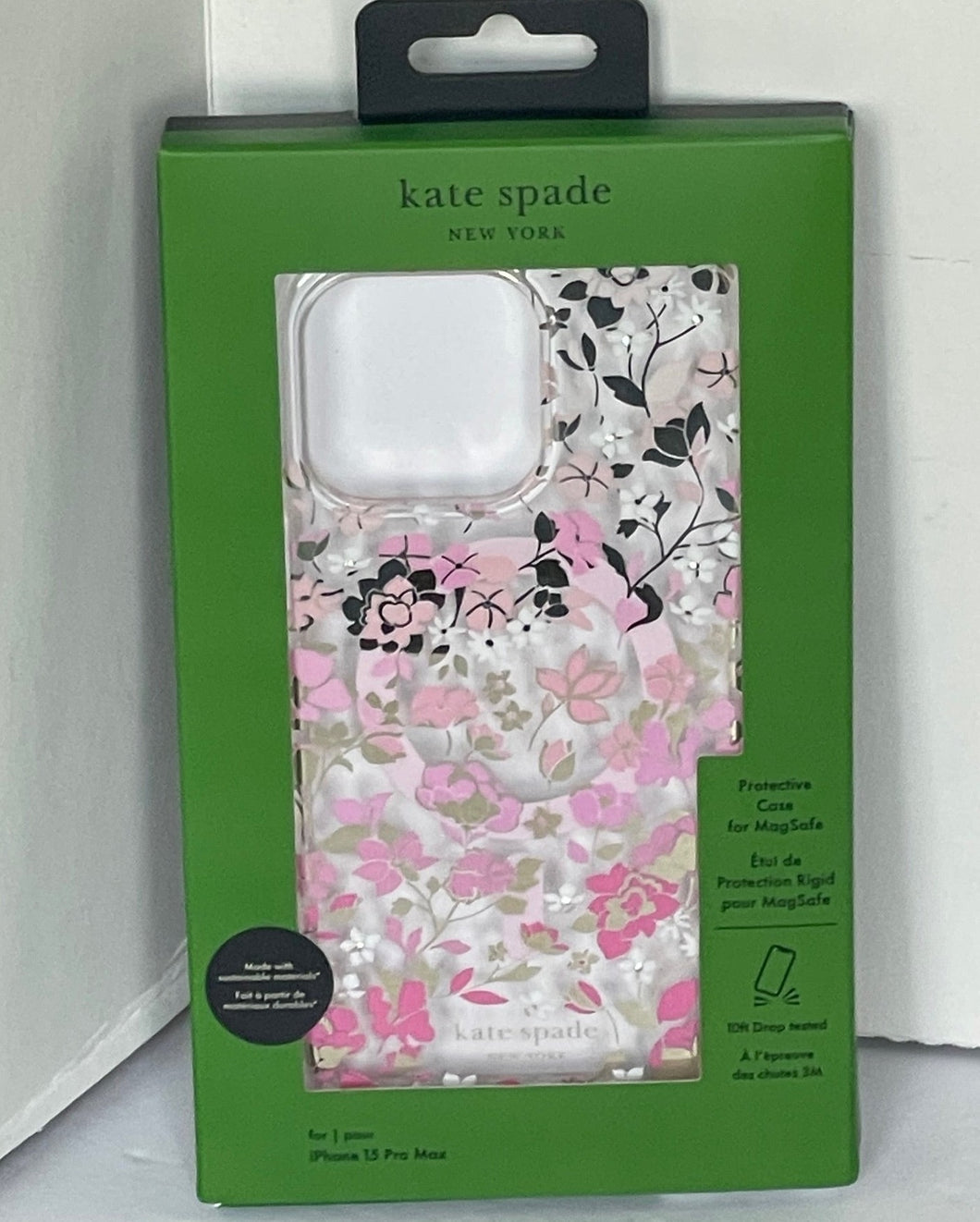 Kate Spade 15 PRO MAX Case Pink Flowerbed Magsafe Box 6.7 Floral White