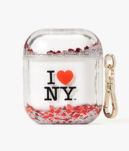 Load image into Gallery viewer, Kate Spade Airpods Case White I love NY Liquid Glitter Red Heart Keychain 1st Gen
