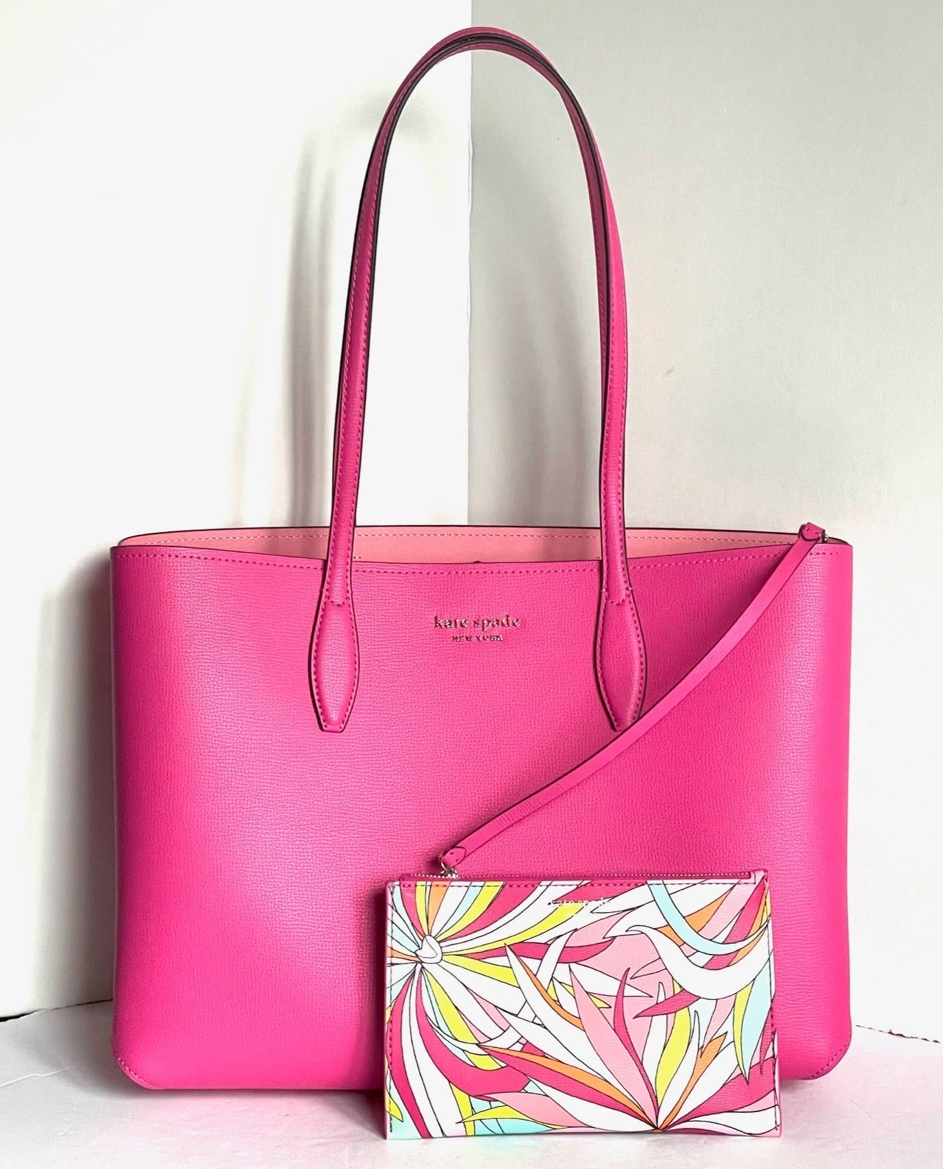 Kate Spade All Day Large Tote PInk Leather 70s Floral Detachable Wrist Luxe Fashion Finds