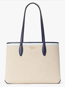 Kate Spade Tote Womens Blue Large All Day Canvas Leather Trim and Wristlet