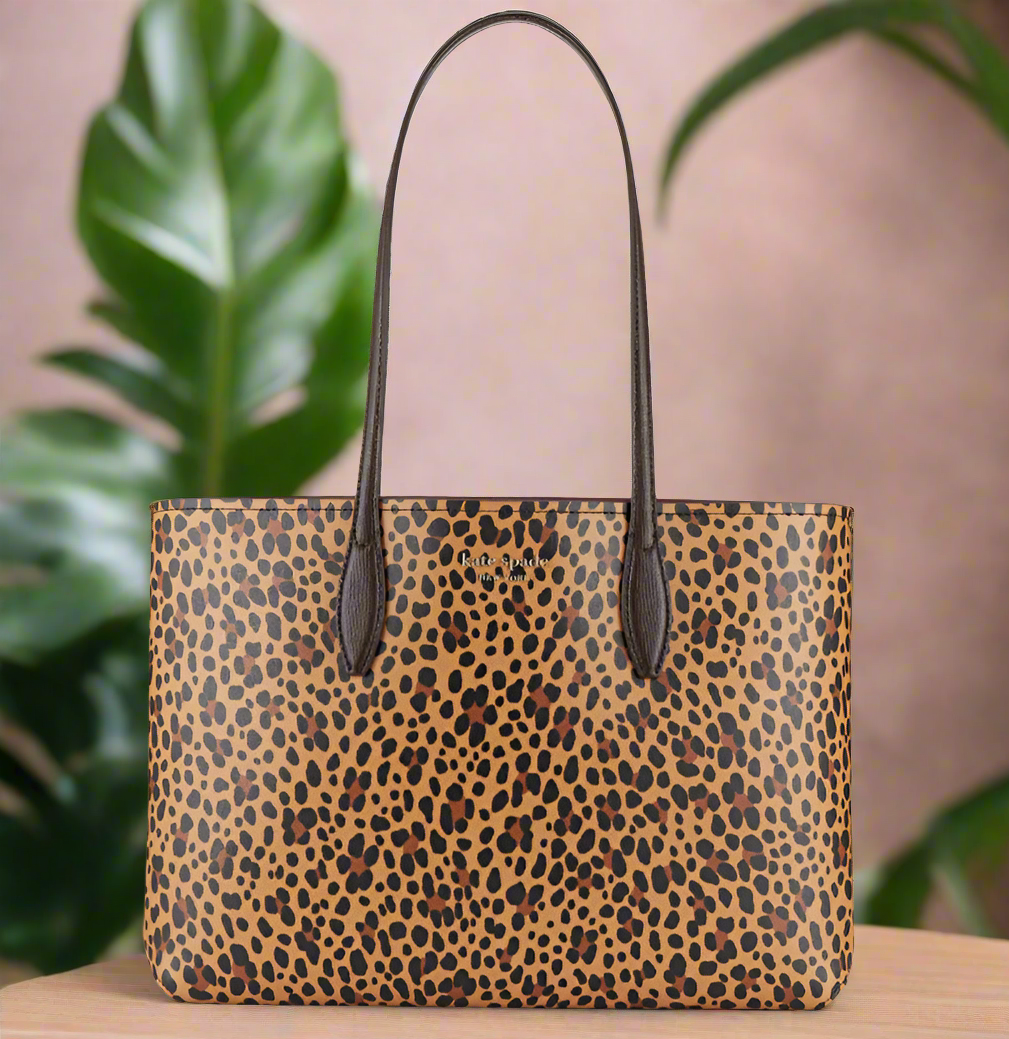 Kate Spade All Day Leopard Cheetah Large Tote Bag Purse Handbag Wristlet Set