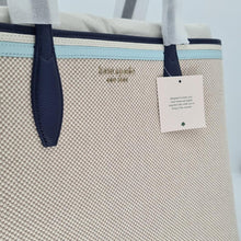Load image into Gallery viewer, Kate Spade All Day Tote Large Beige Canvas Blue Leather Trim Wristlet Lightweight