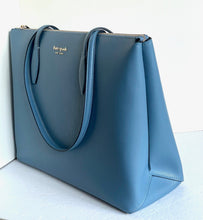 Load image into Gallery viewer, Kate Spade All Day Zip Work Tote Large Blue Leather Laptop Shoulder Bag Manta