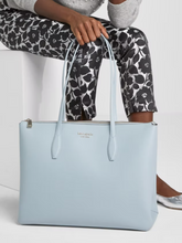 Load image into Gallery viewer, Kate Spade All Day Zip Work Tote Large Blue Leather Laptop Shoulder Bag Ocean